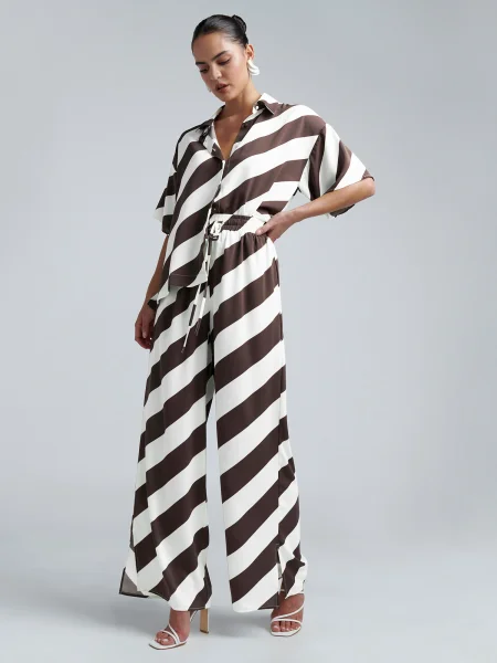 BWLDR Pantaloni BARCELONA ciocolatiu alb