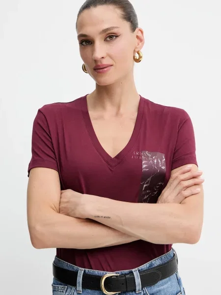 Тениска Armani Exchange дамска бордо