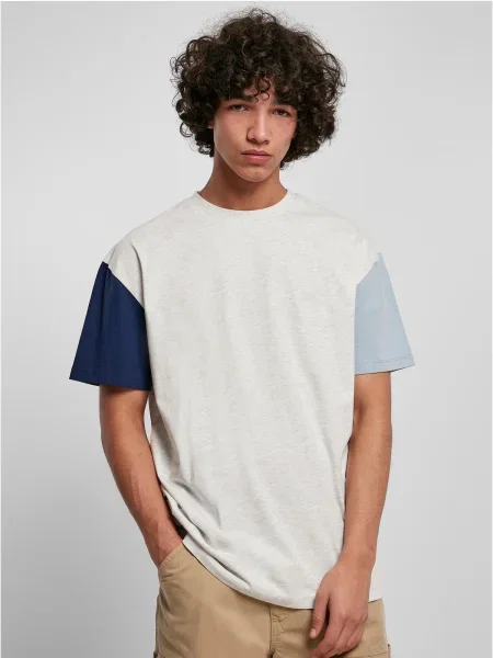 Urban Classics Majica svetlo modra / temno modra / pegasto siva