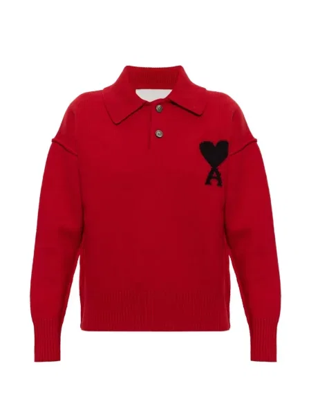 Lung tricou polo Ami Paris roșu