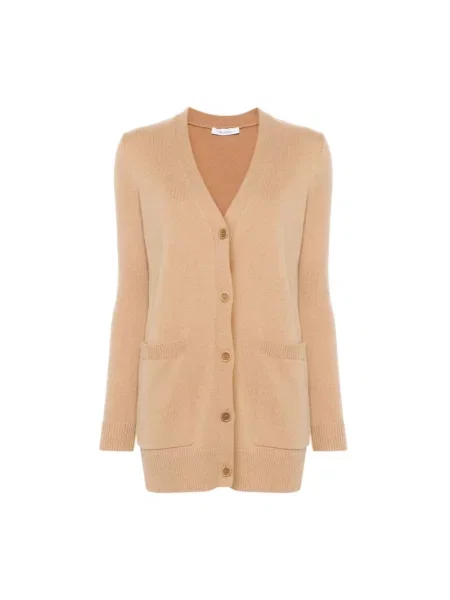 Haftowany kardigan Max Mara wełniany brązowy