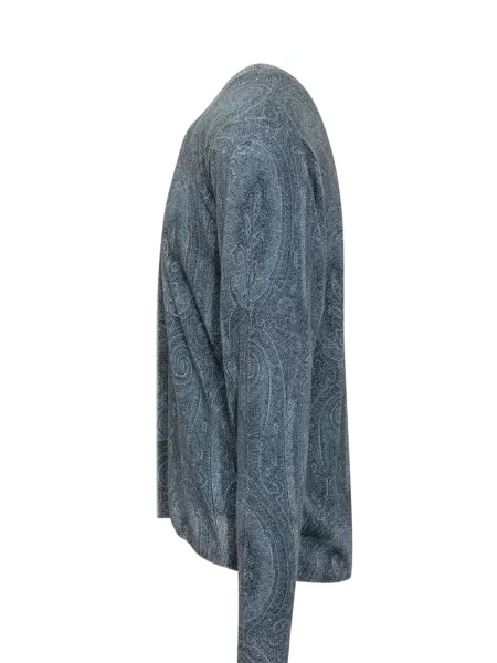 Пуловер Etro с пейсли десен с кръгло деколте синьо