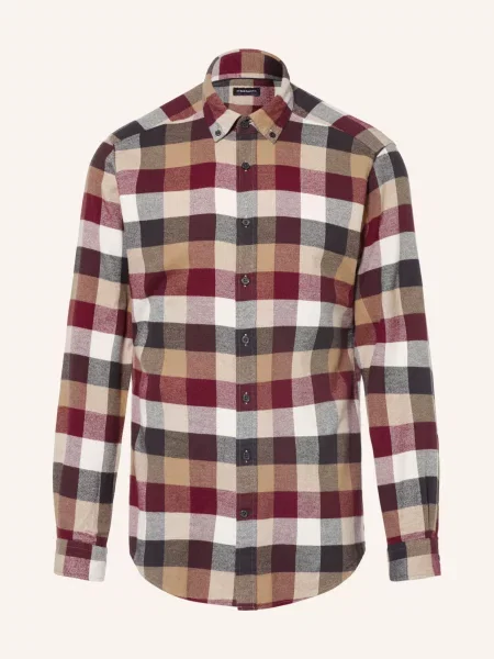 Strokesman's Flanelová Košile Slim Fit tmavě červená / béžová černá