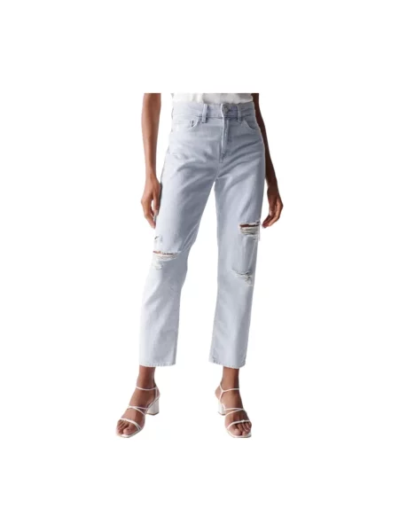 Jeansy Salsa o krotszym kroju niebieskie