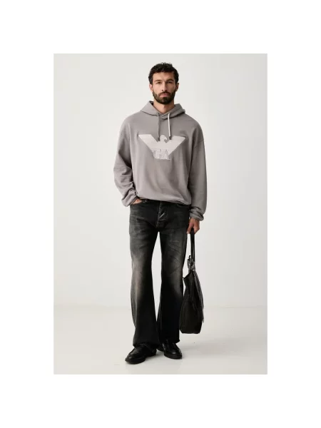 Bluza z kapturem Emporio Armani z kapturem z logo szara