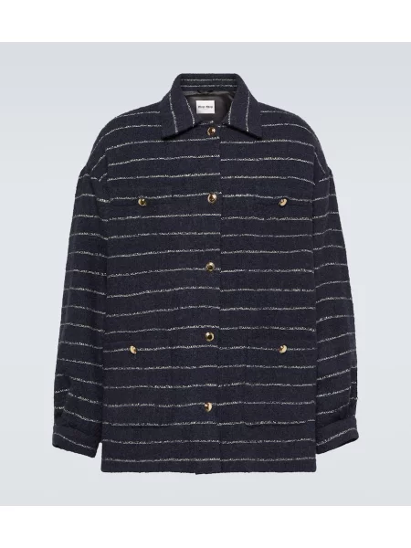 Geacă Miu Miu de lână cu dungi albastru