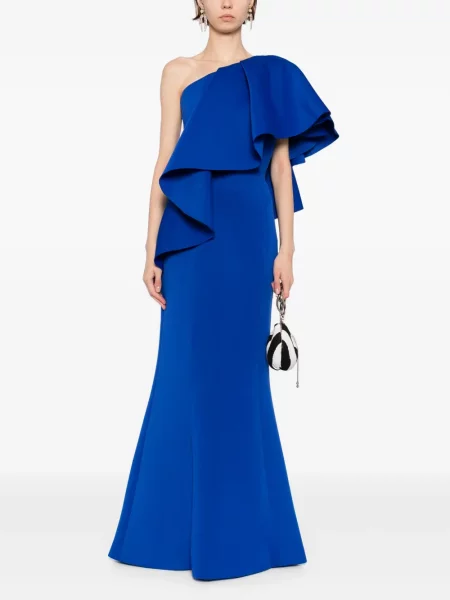 Rochie maxi Saiid Kobeisy cu volane lungă de costum albastru