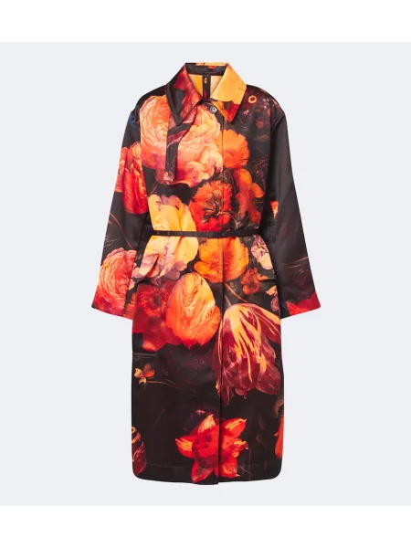 Cu centură palton Dries Van Noten cu model floral portocaliu