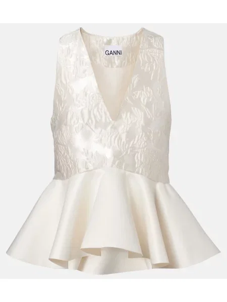 Cu peplum top Ganni din satin alb
