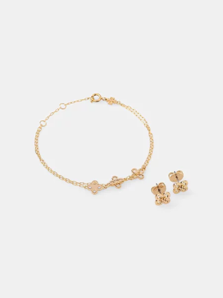 Tory Burch brățară si cercei Kira auriu