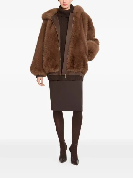 Jachetă cu glugă Elie Saab cu glugă maro