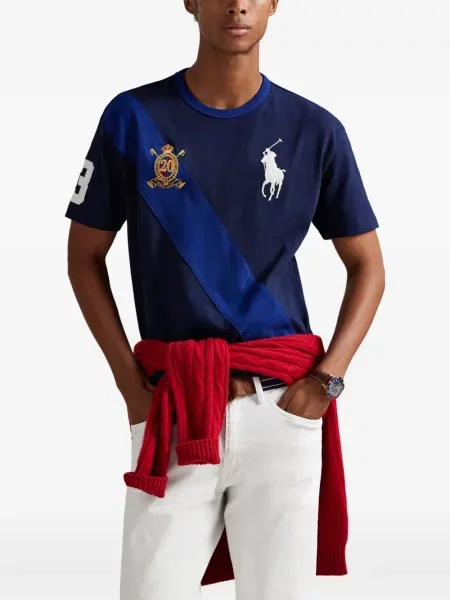 Tricou polo Polo Ralph Lauren cu dungi cu două rânduri de nasturi cu aplicații negru