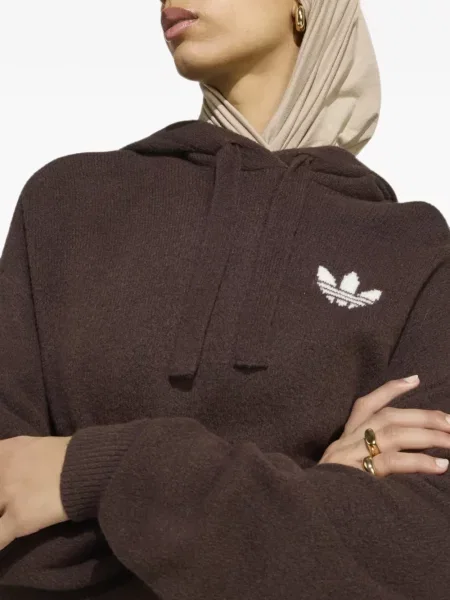 Πλεκτό hoodie Adidas καφέ