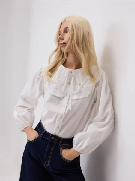 Reserved Сорочка з декоративним коміром білий