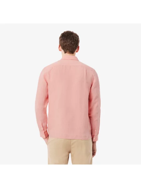 Lacoste Lniana Koszula Button-Down Regular Fit różowa