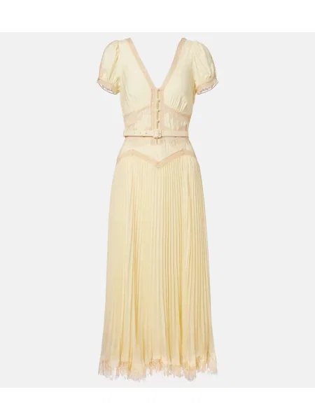 Rochie midi Self-portrait din dantelă galben