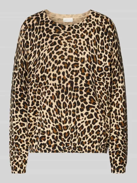 Sweter dzianinowy w całościowy wzór z okrągłym dekoltem Apricot czarny