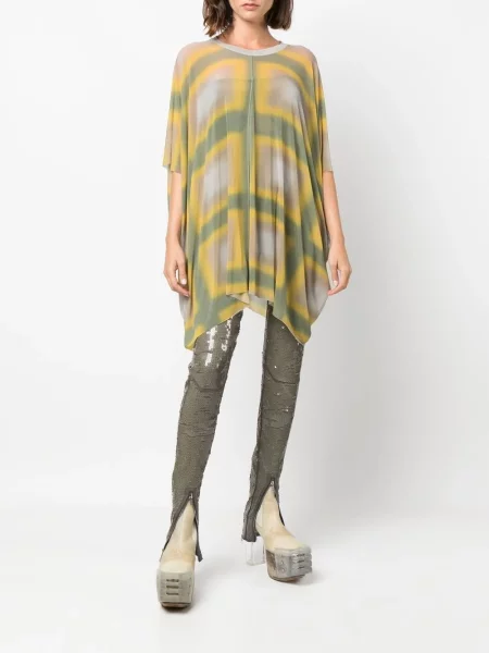 Top Rick Owens cu imagine cu imprimeu geometric drapat galben