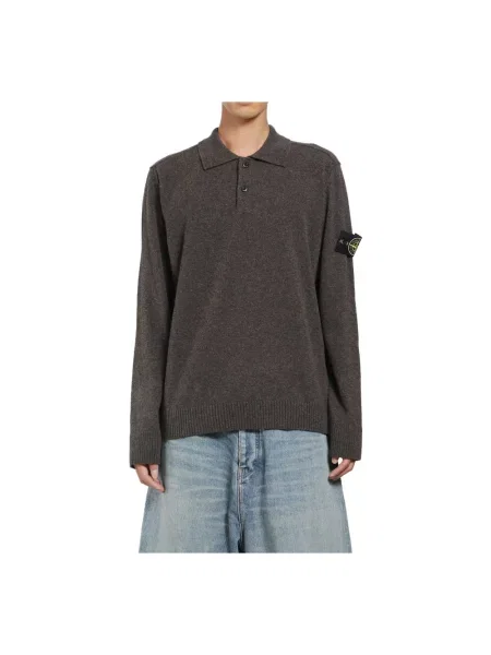Sweter Stone Island wełniany z kamieniami szary