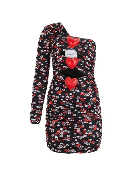 Rochie mini Moschino cu model floral cu imagine cu un umăr gol negru