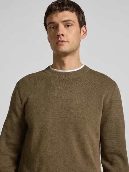 Sweter z dzianiny z okrągłym dekoltem model ‘MILANO’ Jack & Jones Premium khaki