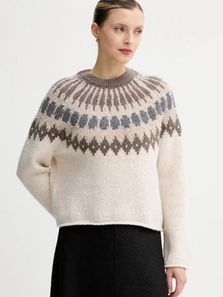 Marc O'Polo sweter wełniany z zawartością alpaki Kobiety biały|brązowy|niebieski wzorzysty L biały
