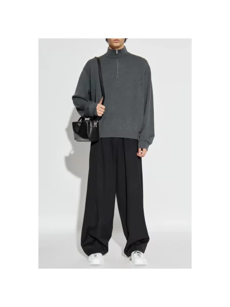 Lniany sweter Balenciaga z logo szary
