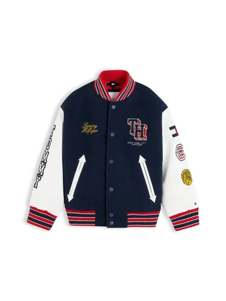 TOMMY HILFIGER Geacă de primăvară-toamnă Varsity bleumarin / galben / roșu alb