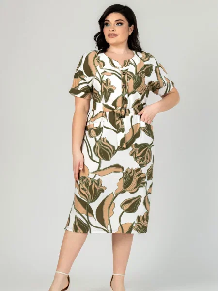 Сукня міді All Posa льон/віскоза білий