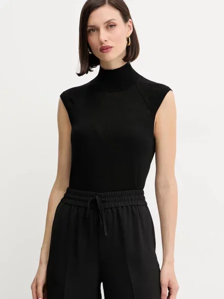 BOSS vestă de lână light cu turtleneck negru