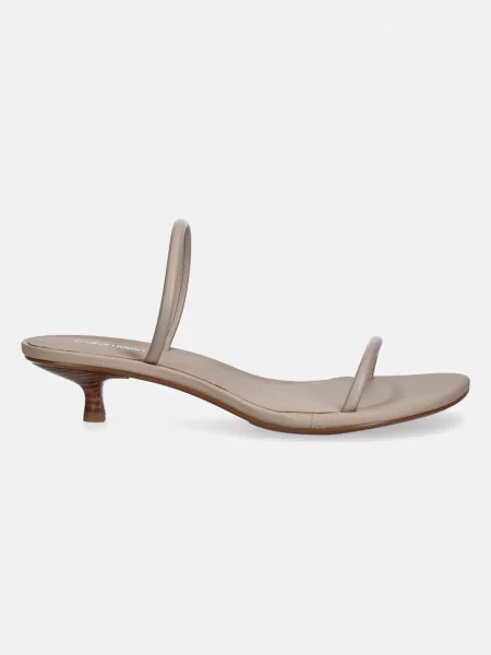 Calvin Klein sandali s tanko iz usnja KITT HEEL SNDL DOUBLE STRAP LTH bež