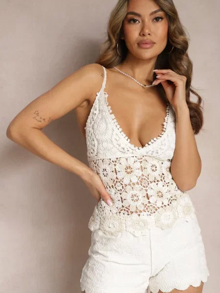 Top Rosa boho koronkowy beżowy