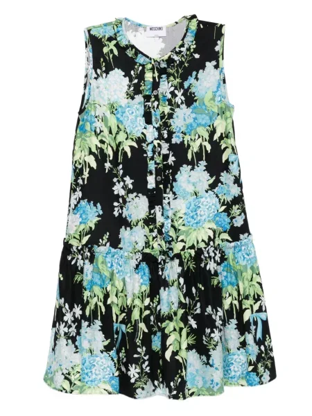 Rochie mini Moschino cu model floral cu volane de costum negru