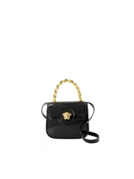 Lakierowana mały torebka skórzana Versace skórzana czarna