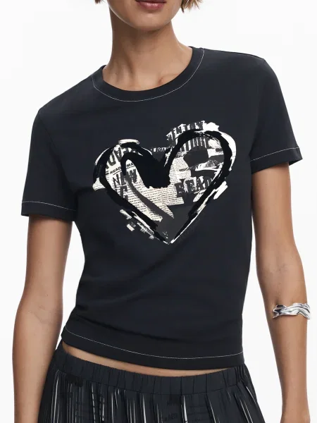 Тениска Desigual LETTER CORE дамска черно