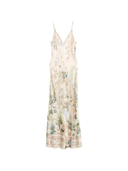 Rochie maxi Camilla de mătase cu model floral cu imagine roz