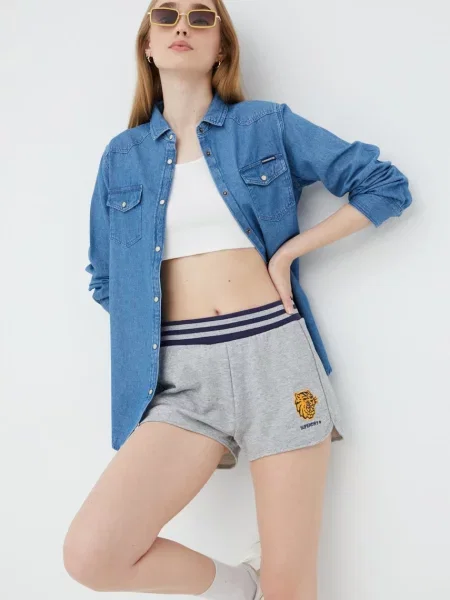 Шорти Superdry з аплікацією висока посадка сірий