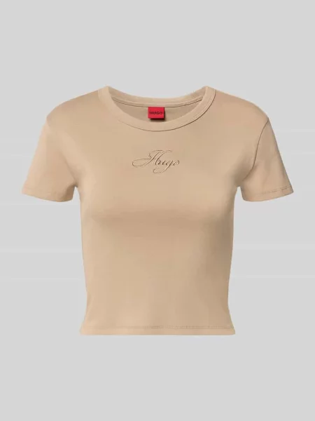 T-shirt o kroju slim fit z mieszanki bawełny model DELANOR' Hugo beżowa