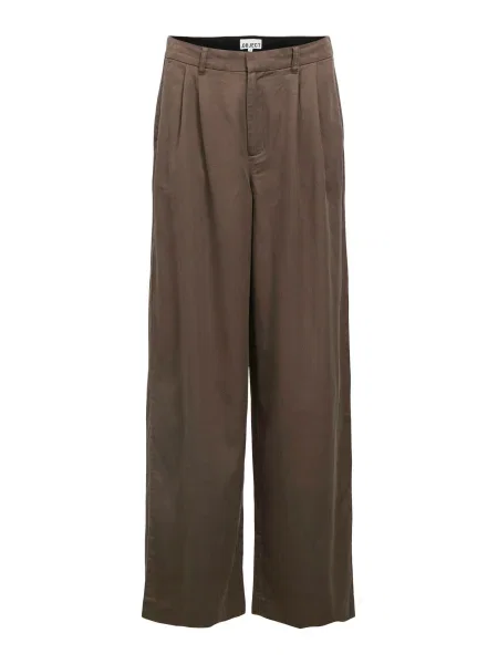 OBJECT Hlače z naborki OBJTUBA čokolada