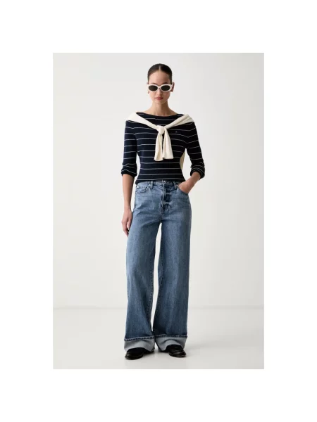 DKNY jeansy wide leg niebieskie