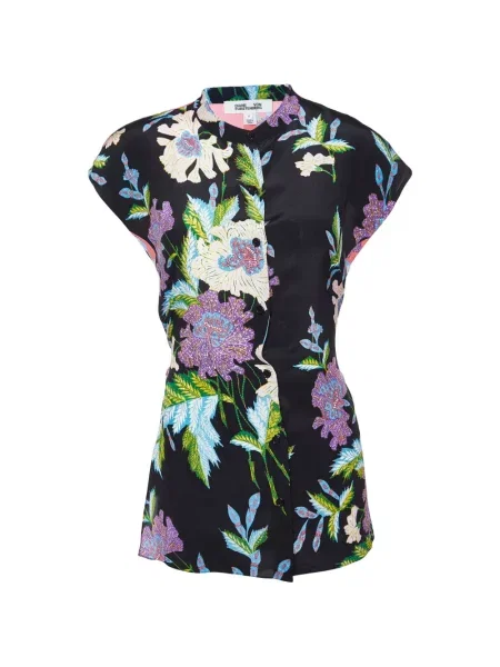 Bluză Dvf Diane Von Furstenberg de mătase cu model floral cu imagine negru