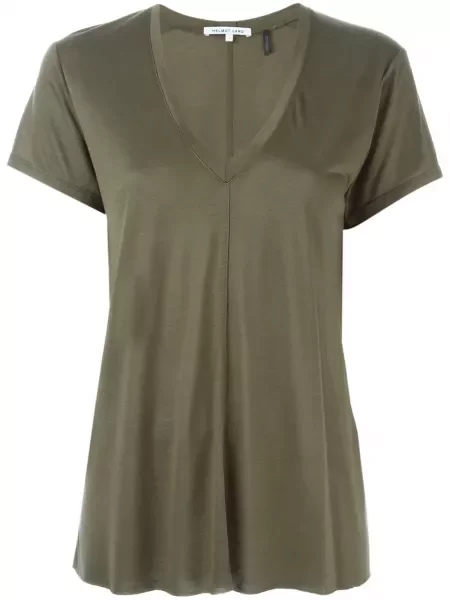 Koszulka Helmut Lang z dekoltem w serek zielona