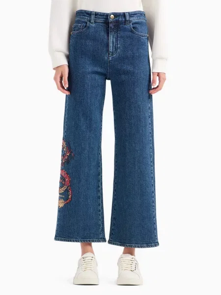 Emporio Armani Chinese New Year Широкі джинси Бавовна/еластан синій