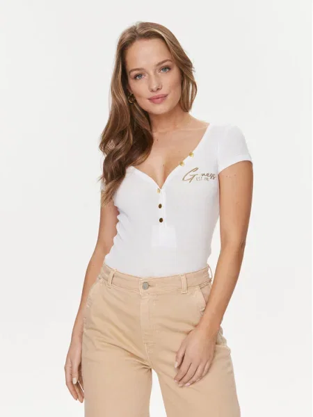 Тениска Guess HENLEY OLYMPIA бяло