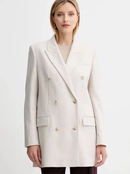 BOSS marynarka z wełną dwurzędowa gładka beżowy