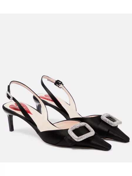 Pantofi cu toc Roger Vivier din satin slingback negru