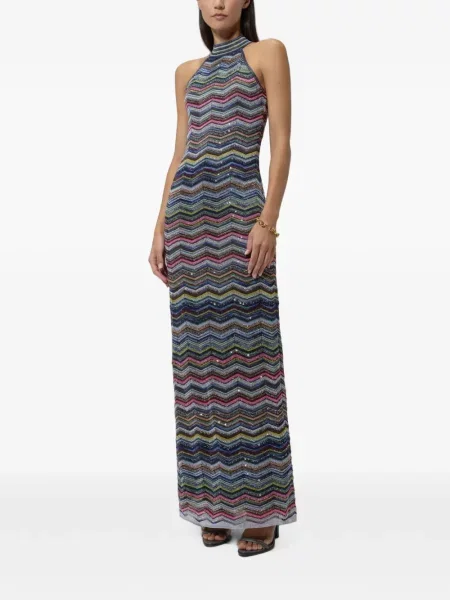 Дълго рокля Missoni с пайети с халтер деколте синьо