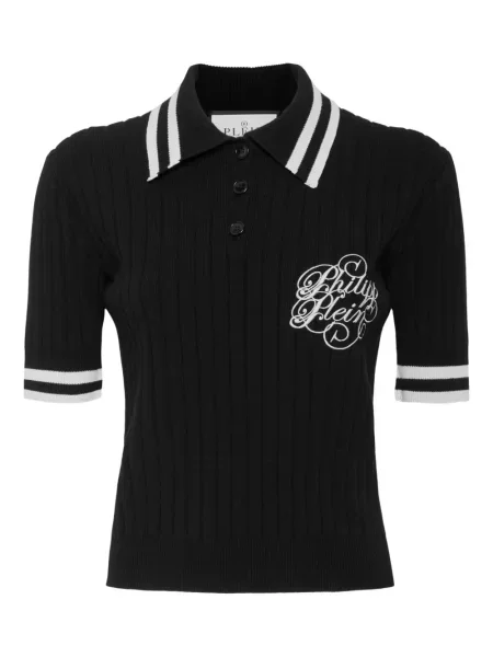 Polo Philipp Plein cu broderie tricotate negru