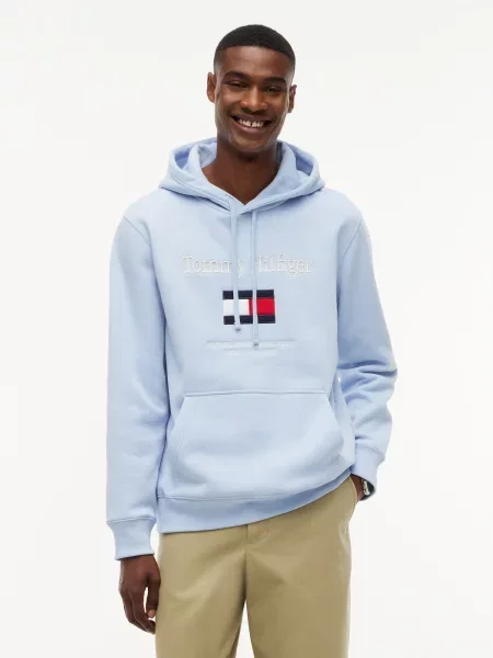 TOMMY HILFIGER Mikina námornícka modrá / svetlomodrá / jasne červená biela