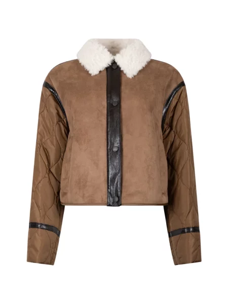 Gulerat matlasat geacă Weekend Max Mara din piele de oaie maro